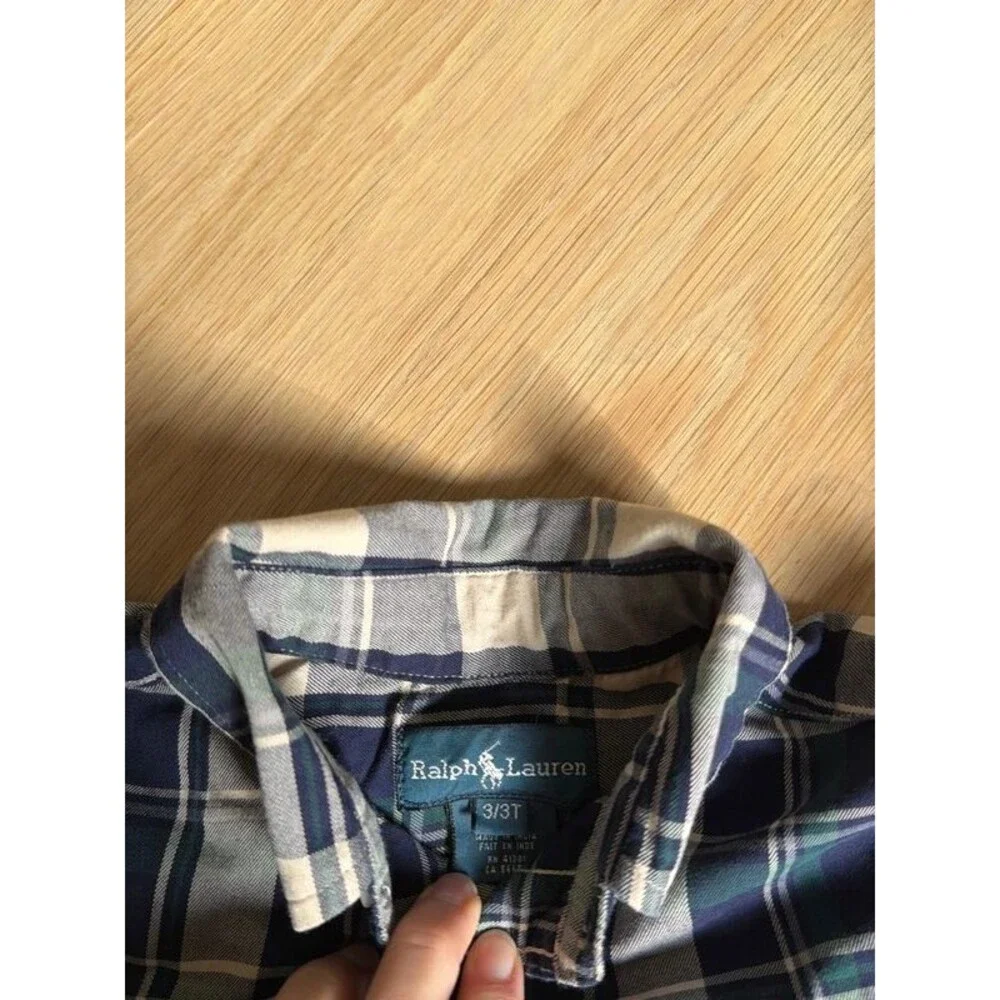 Ralph Lauren boys fall navy plaid shirt size 3 3T